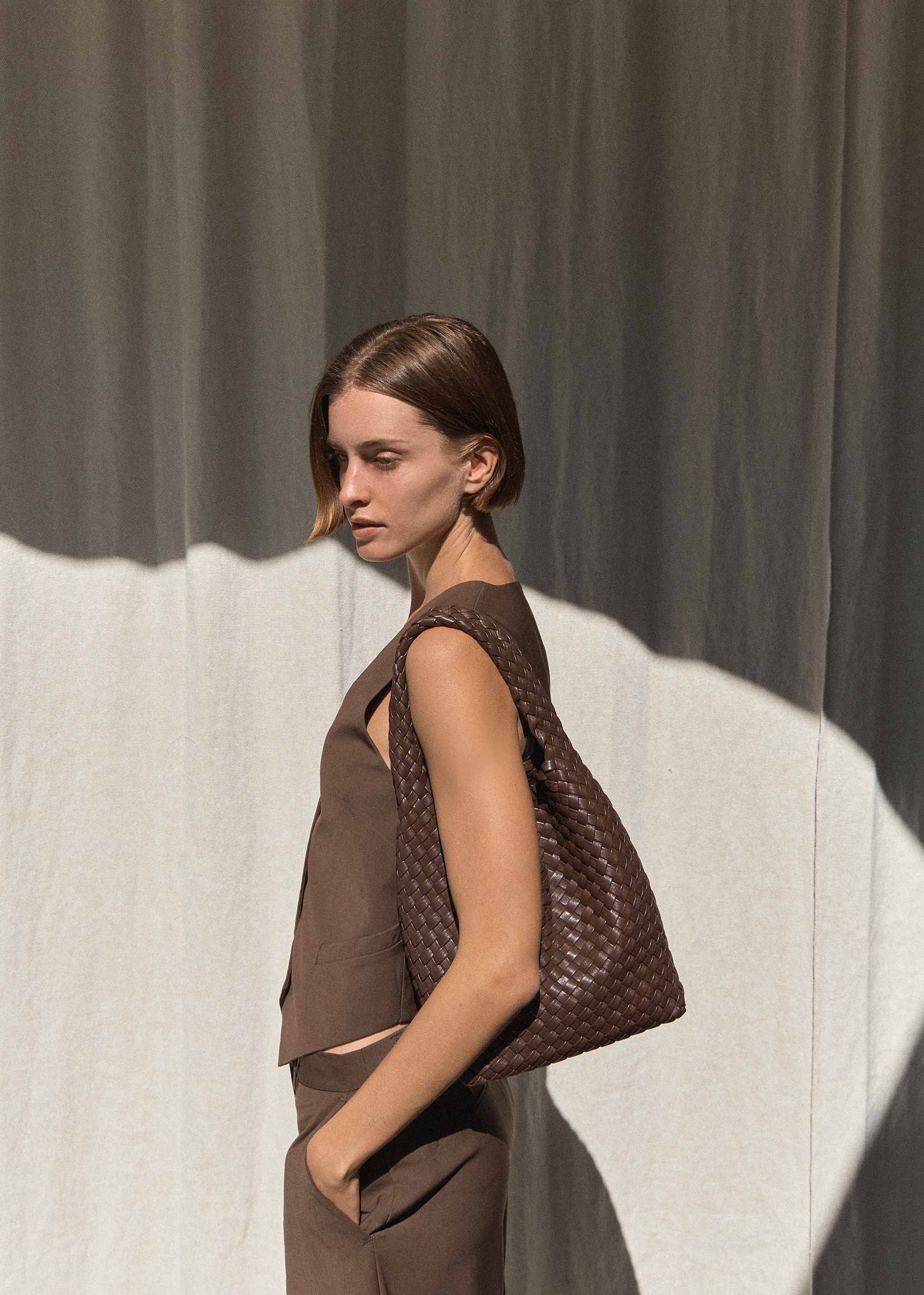 19.58 Brown Recycled Alt-Leather Woven Small Tote