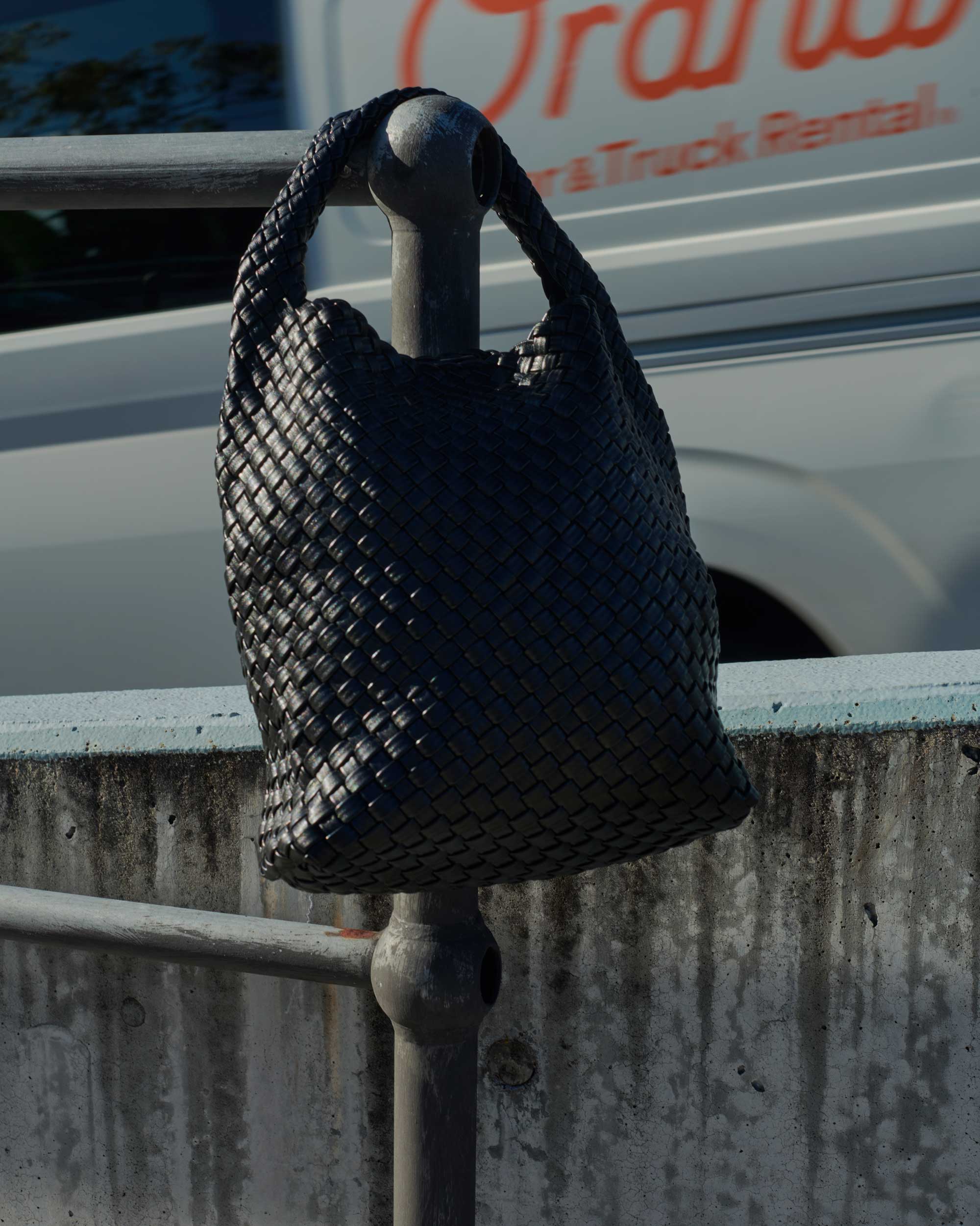 19.57 Black Recycled Alt-Leather Woven Small Tote
