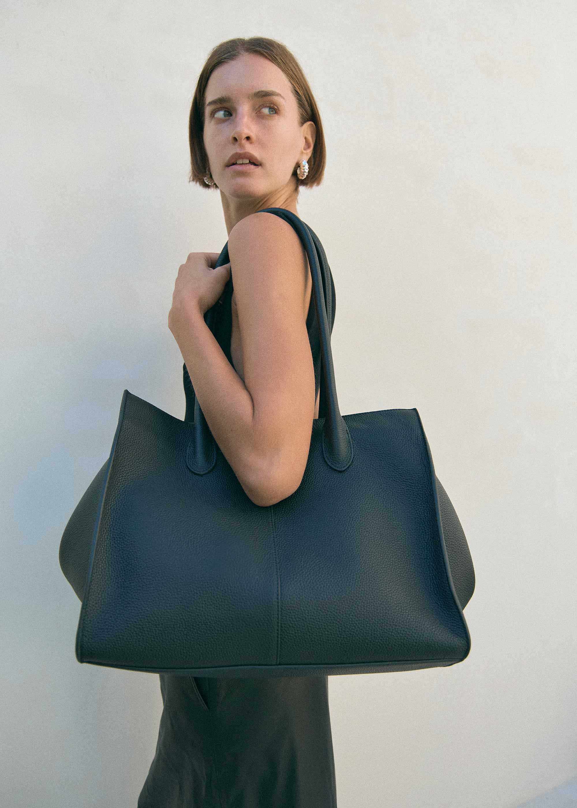 7.44 Black Soft Grained Large Tote